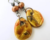 BACK2SCHOOL SUPER SALE!  Asia-inspired Copper Lampwork and Ceramic Earrings