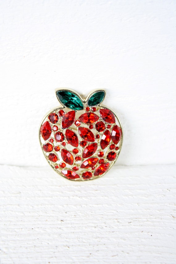 Vintage Crystal Apple Brooch by NanasAtticFairy on Etsy