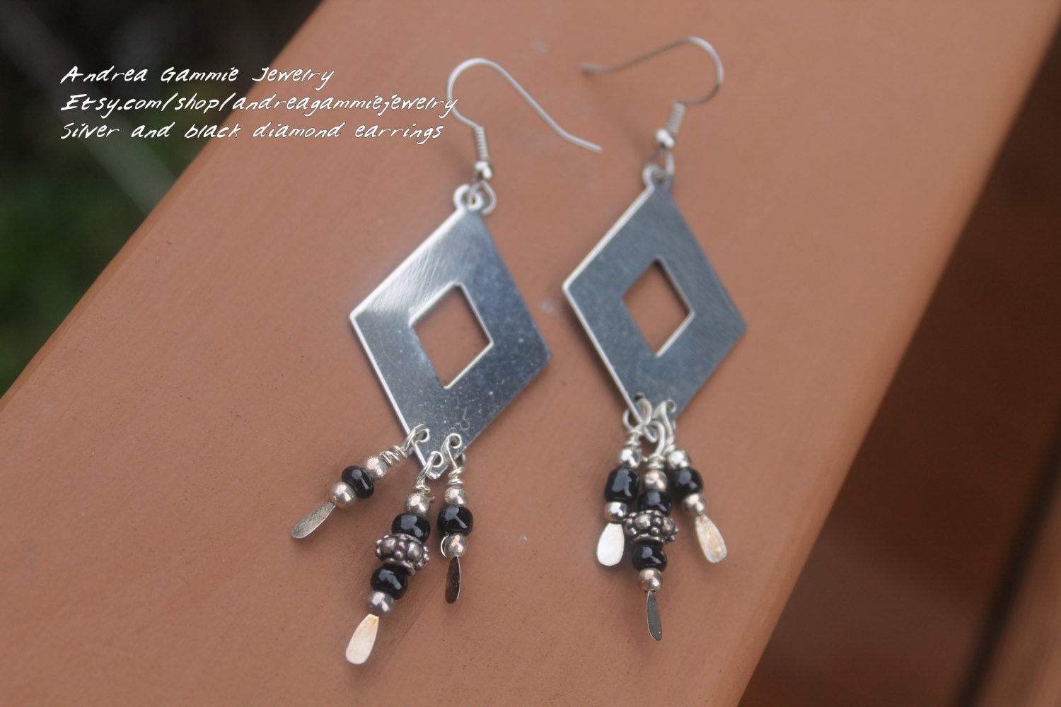 Silver diamond shape earrings. Stainless by AndreaGammieJewelry