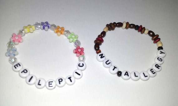 Medical alert child's bracelet with any wording and a choice of flower ...