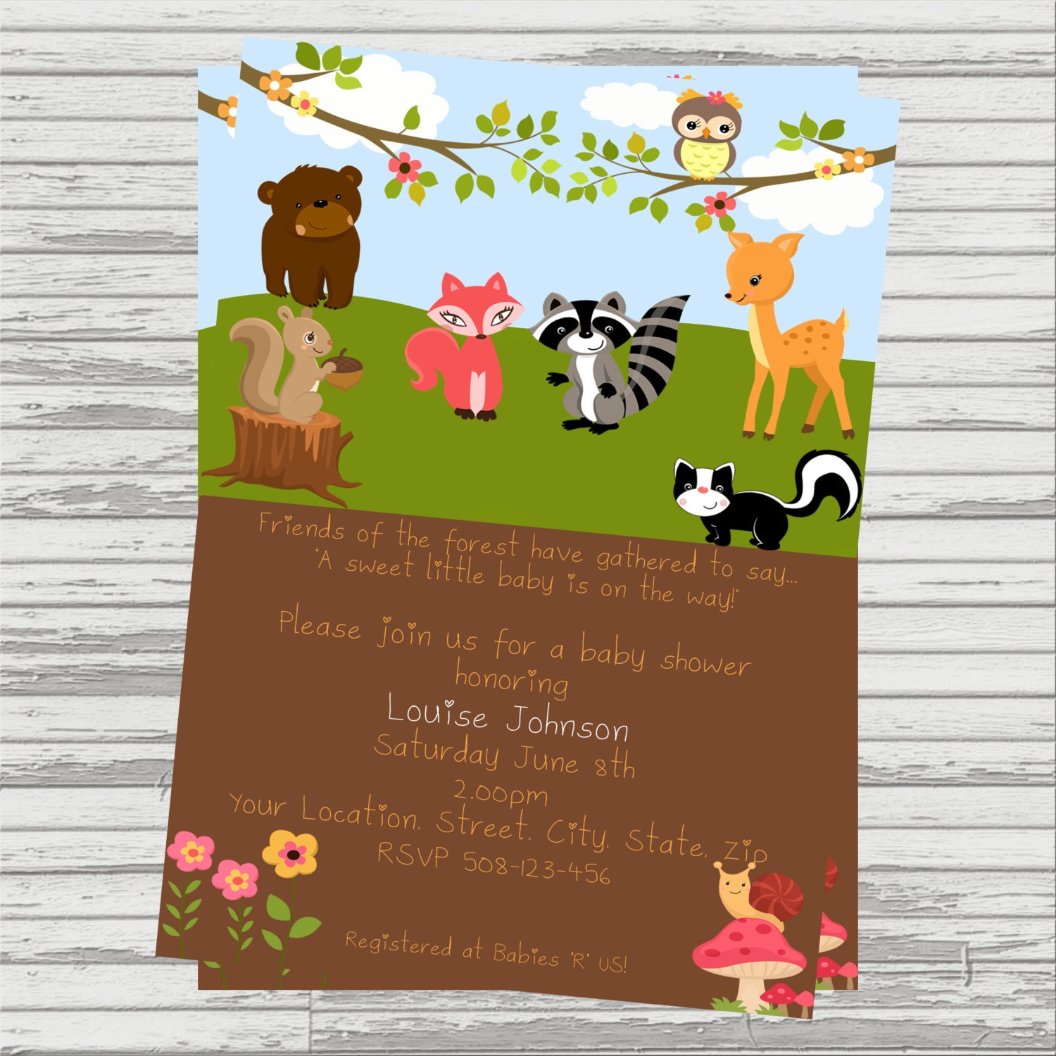 Woodland Forest Friends Baby Shower Digital Invitation.