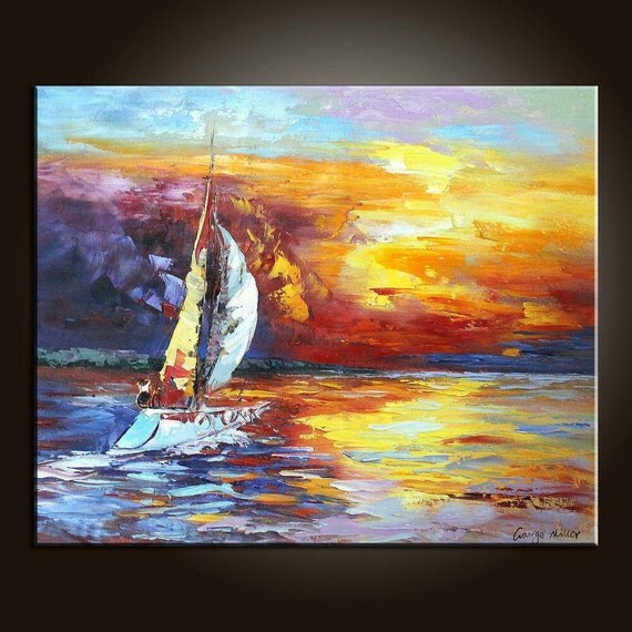Oil Painting Palette Knife Seascape with by