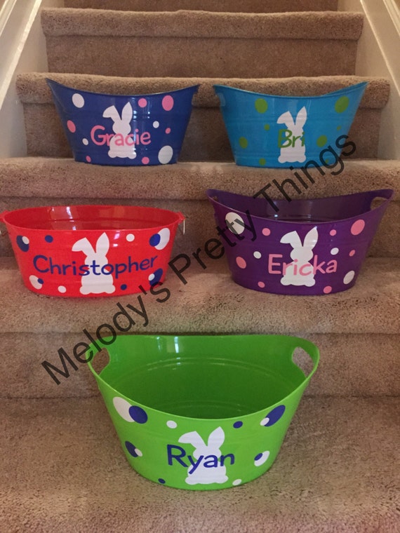 Items similar to Personalized Easter Buckets, Easter bunny treat basket