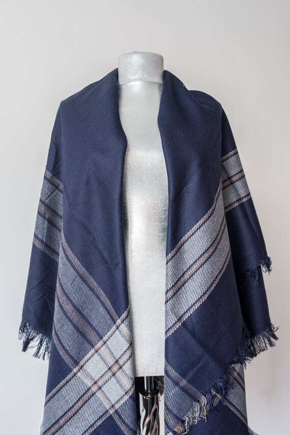 Navy Blue Blanket Scarf Plaid Scarf Holiday Fashion by Urbe