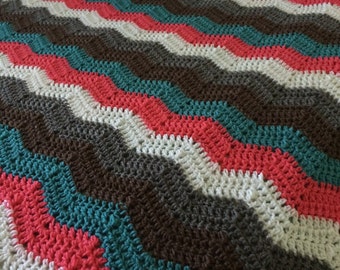 Crochet chevron blanket in custom colors throw afghan zig zag