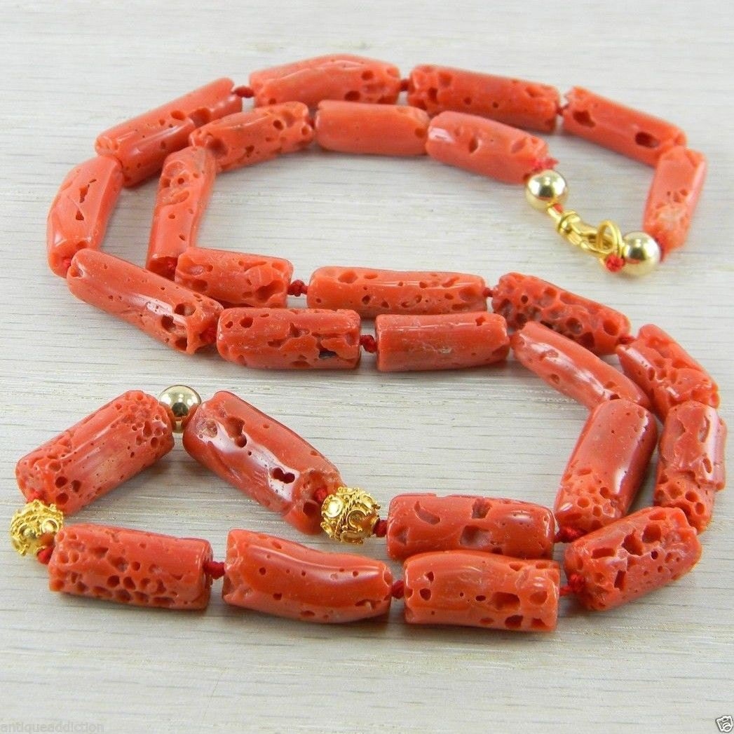 Vermeil Victorian Antique Red Italian Coral Necklace ANN45