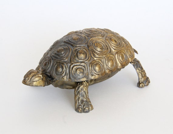 Vintage Solid Brass Ashtray Turtle Shaped Brass Ash by KravStudio