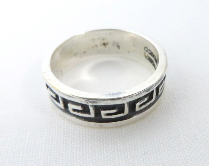 Vintage Greek Key Ring, Taxco Mexico Sterling Silver Band Ring, Size 7.25