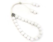 Greek Worry Beads, Meditation Komboloi, White Beads & Metal Master Bead