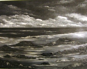 Cloudy Ocean at Dusk an Original Oil in full color on 36x24x1 canvas