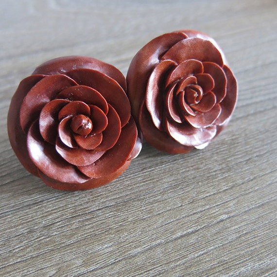 Saba Rose Earrings, Wood earrings, Fake Plug Earring, Bali Unique Handmade Jewelry