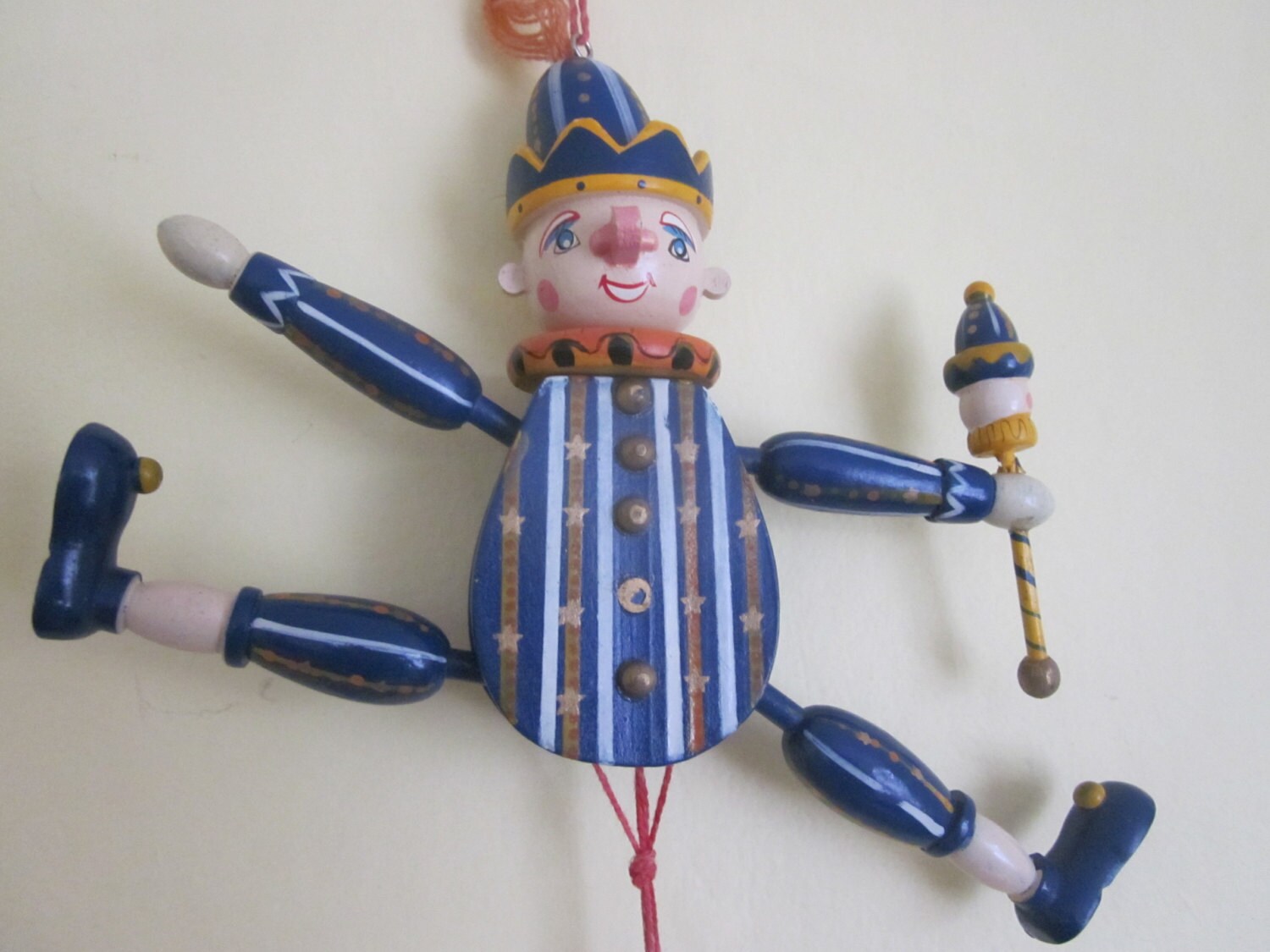 Vintage Toy Jumping Jack Clown. Painted Wood.