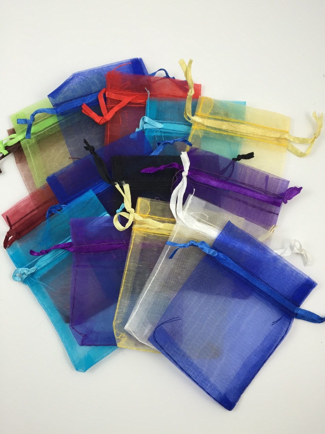 50 Assorted Color Organza Bags with Ribbons Organza Bags