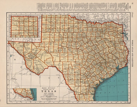 1940 Detailed Map of Texas for decor ephemera by catchingcanaries