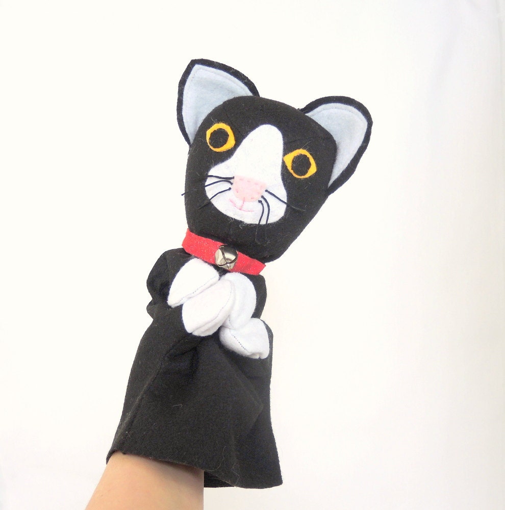 Kitty Cat EcoFriendly Toy Black & White Hand Puppet with a