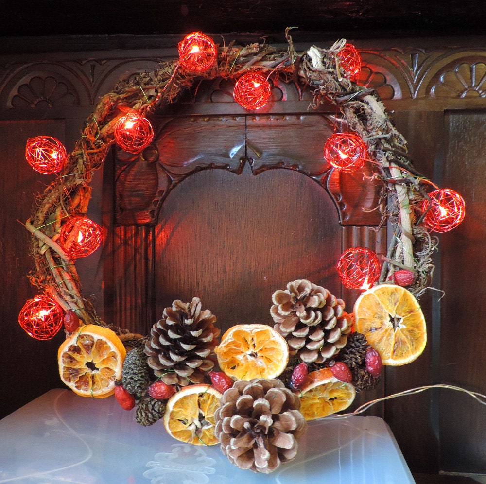 Hand made Pagan Yule Wreath with lights