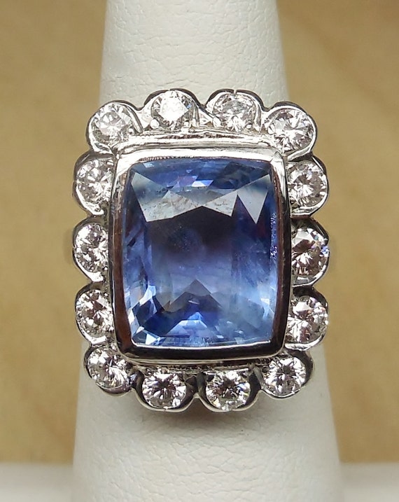 Vintage Antique 8.46ct Ceylon Blue Sapphire Bezel Set Diamond