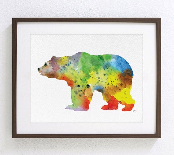 Items similar to Colorful Bear Art Watercolor Painting 8x10 Archival
