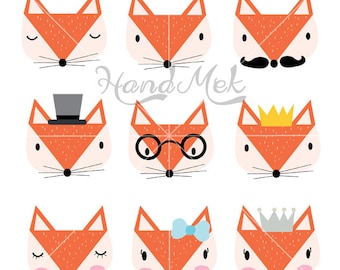 Fox clipart, Fox face Clipart ,Animals clipart Instant Download PNG file - 300 dpi