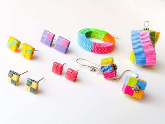 Tutorial – DIY Paper woven jewelry –Box weaving paper earrings 