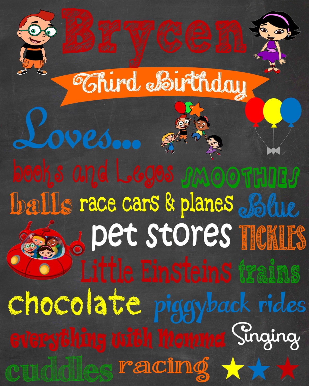 Little Einsteins Birthday Chalkboard Poster Little Einstein