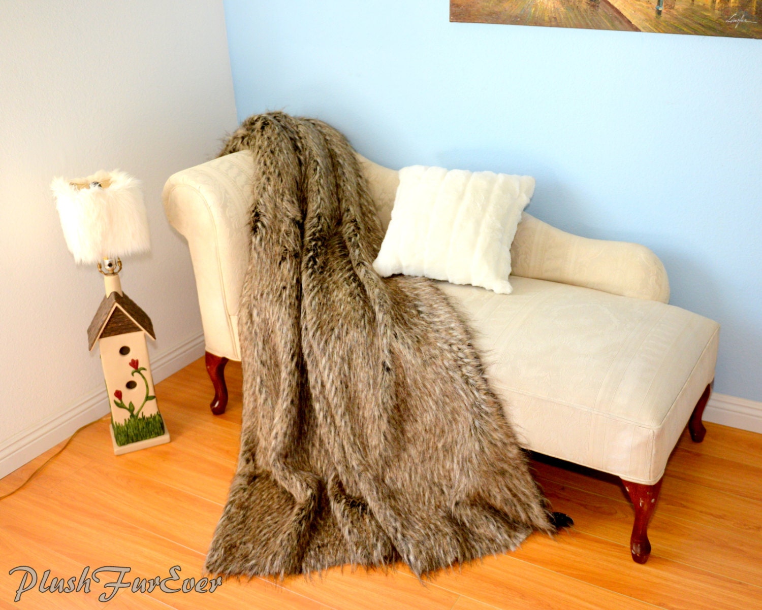 Throw Comforter Multi Gray Coyote Faux Fur Sofa Throw