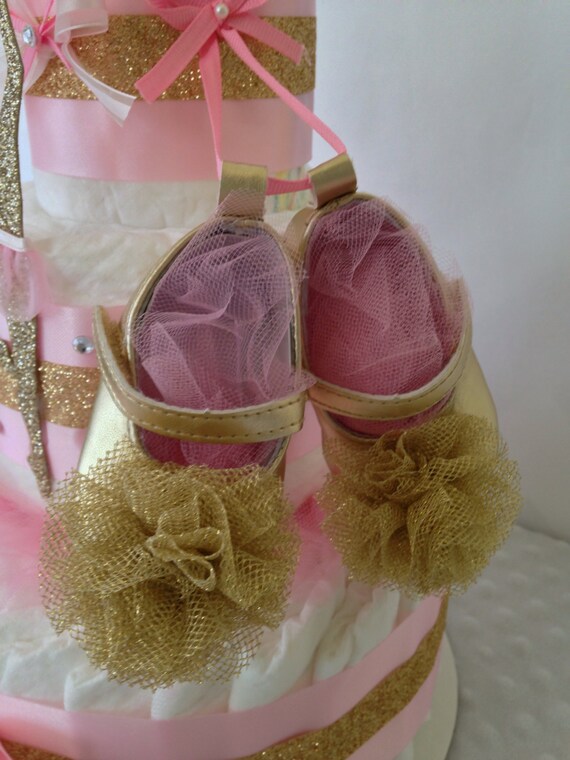 Designer Ballerina Diaper Cake in Pink and Gold by AllDiaperCakes