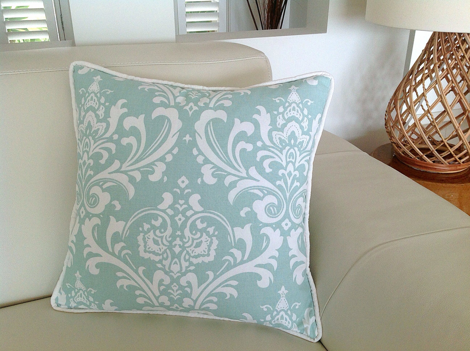 Damask Duck Egg Blue Designer Cushions Robin Egg Blue Linen