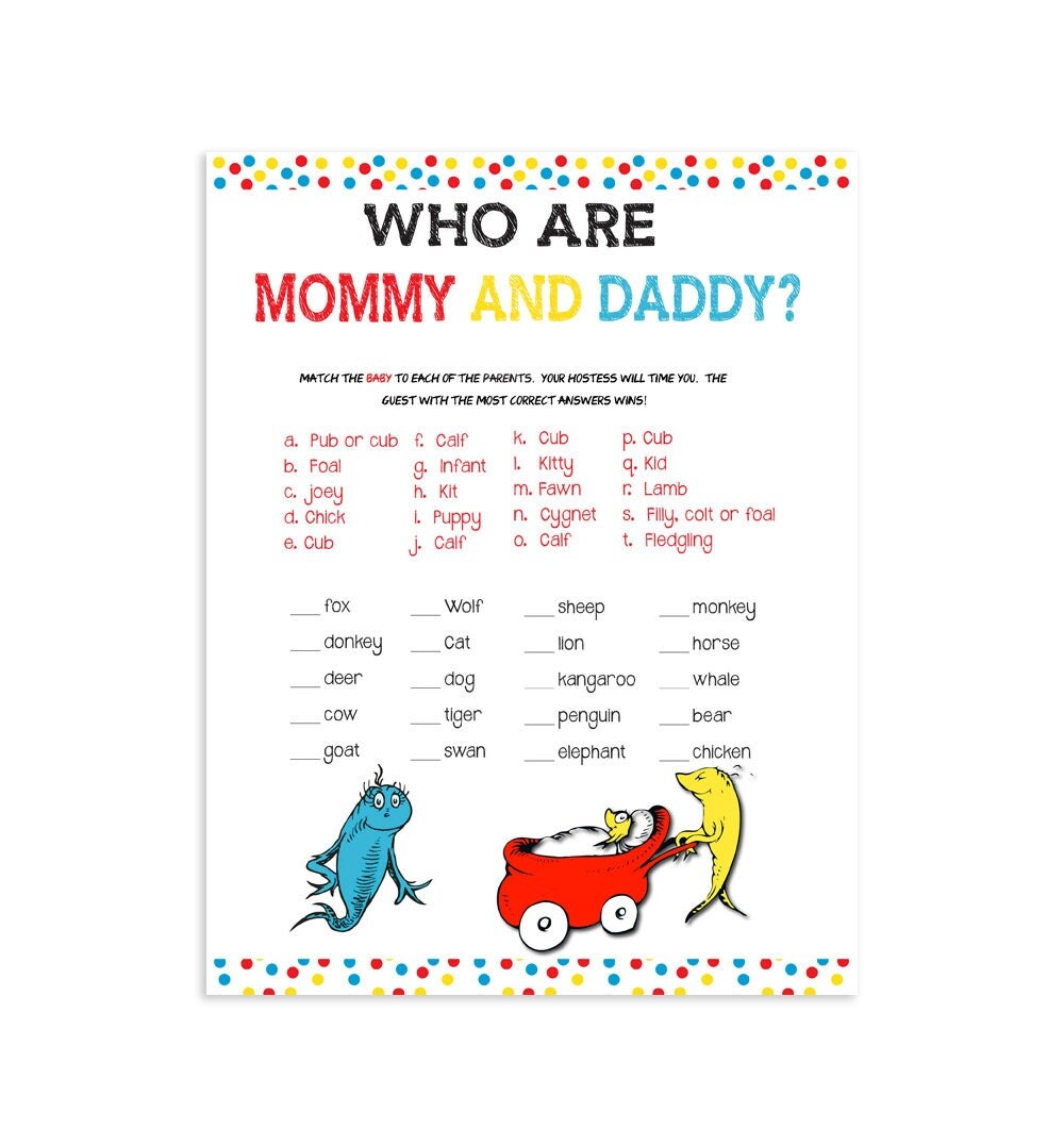 Baby Shower Game Dr. Seuss Animal Babies Printable