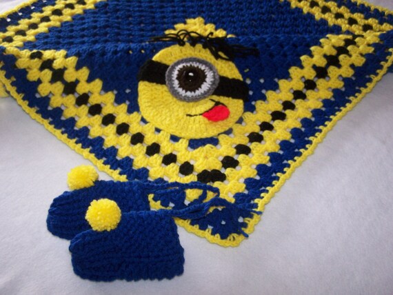 Hand Crocheted Minion Granny Square Baby Blanket/ Afghan plus