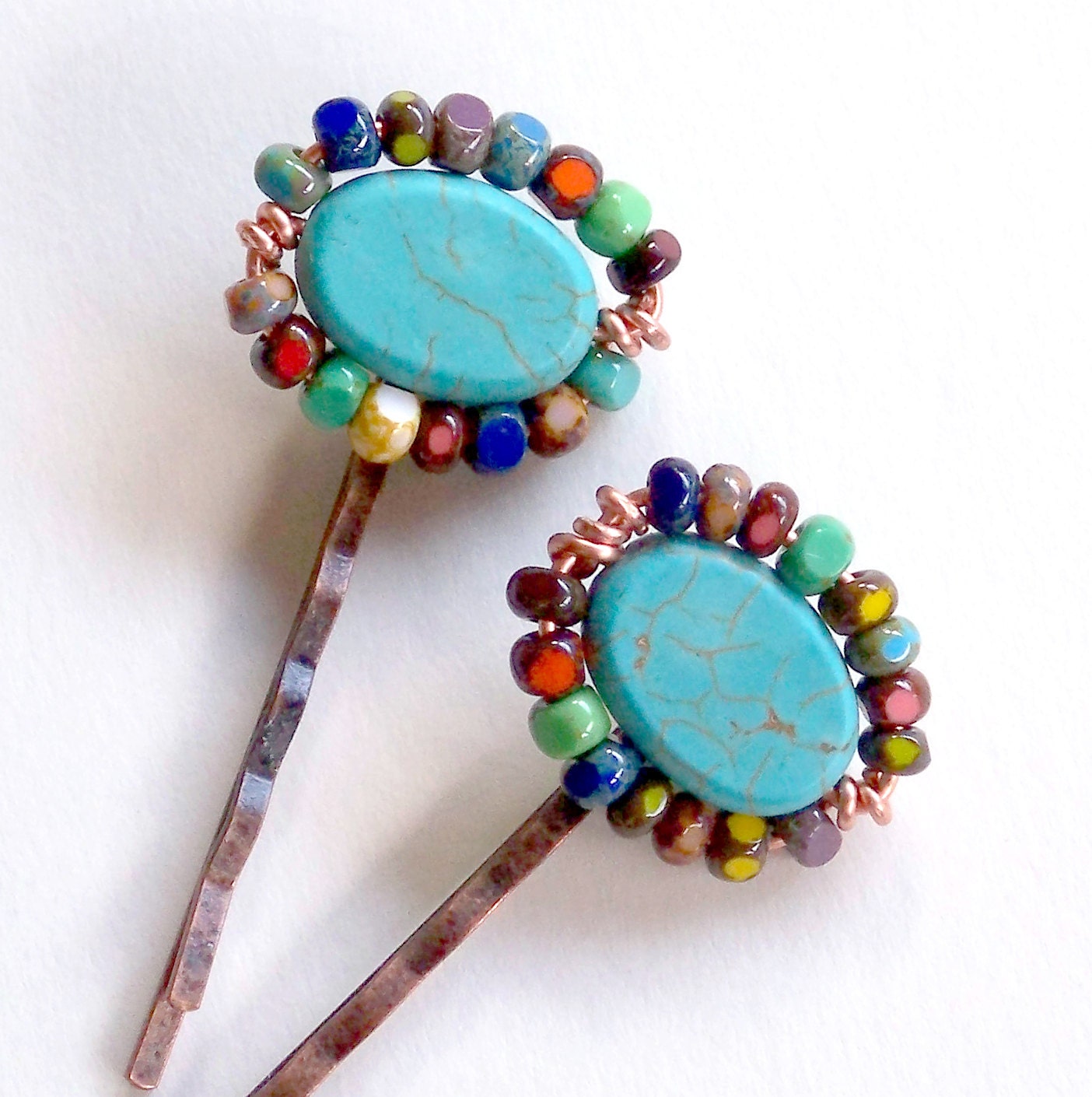 Turquoise Hair Pins Turquoise Gemstone Wire Wrapped Copper