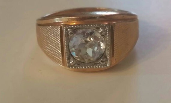 Karatclad+18+Kt+Hge Vintage Mens Uncas Karatclad 18kt HGE Gold Clear Stone Ring Sz. 10.5