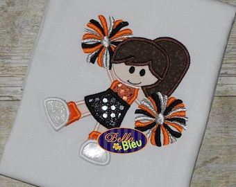 Adorable Cheerleader with Pom Poms Applique Embroidery Design Cheerleading