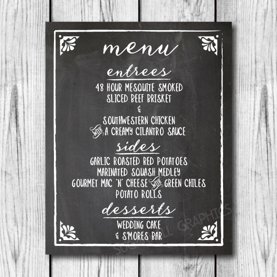 Custom Wedding Dinner Menu Sign, Chalkboard Wedding Sign, Printable 