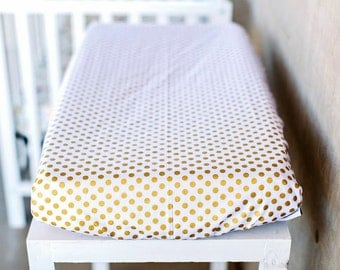 gold polka dot changing pad cover