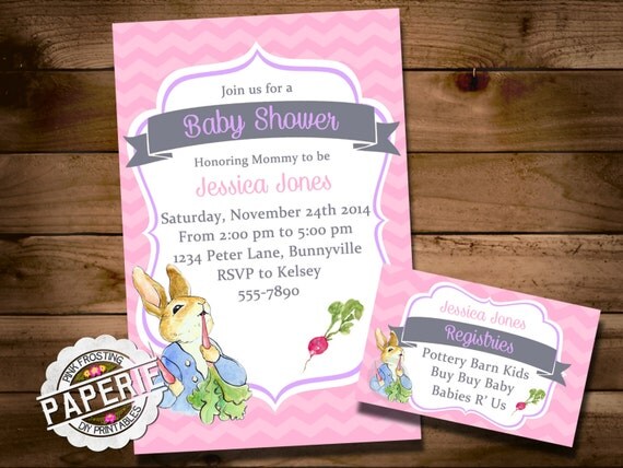 to BABY Shower, Pink Peter RABBIT INVITATION, Registry Card, Baby ...