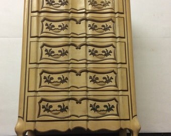 French Provincial Country French Shabby Chic Vintage Highboy / Chest of Drawers / Dresser