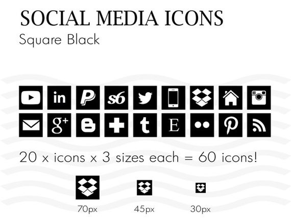 Social Media Icons Square Black and White Instantly Download