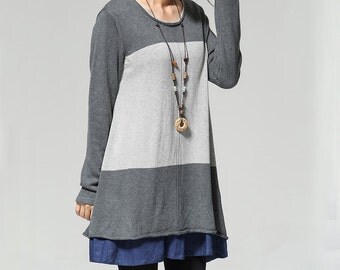 Items similar to contrast coloured gray shirt Tshirt knitted cotton top ...