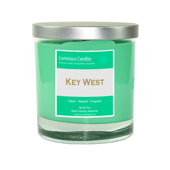 Soy Candle Key West Scented 8oz Rock Glass by LuminousCandlesCo