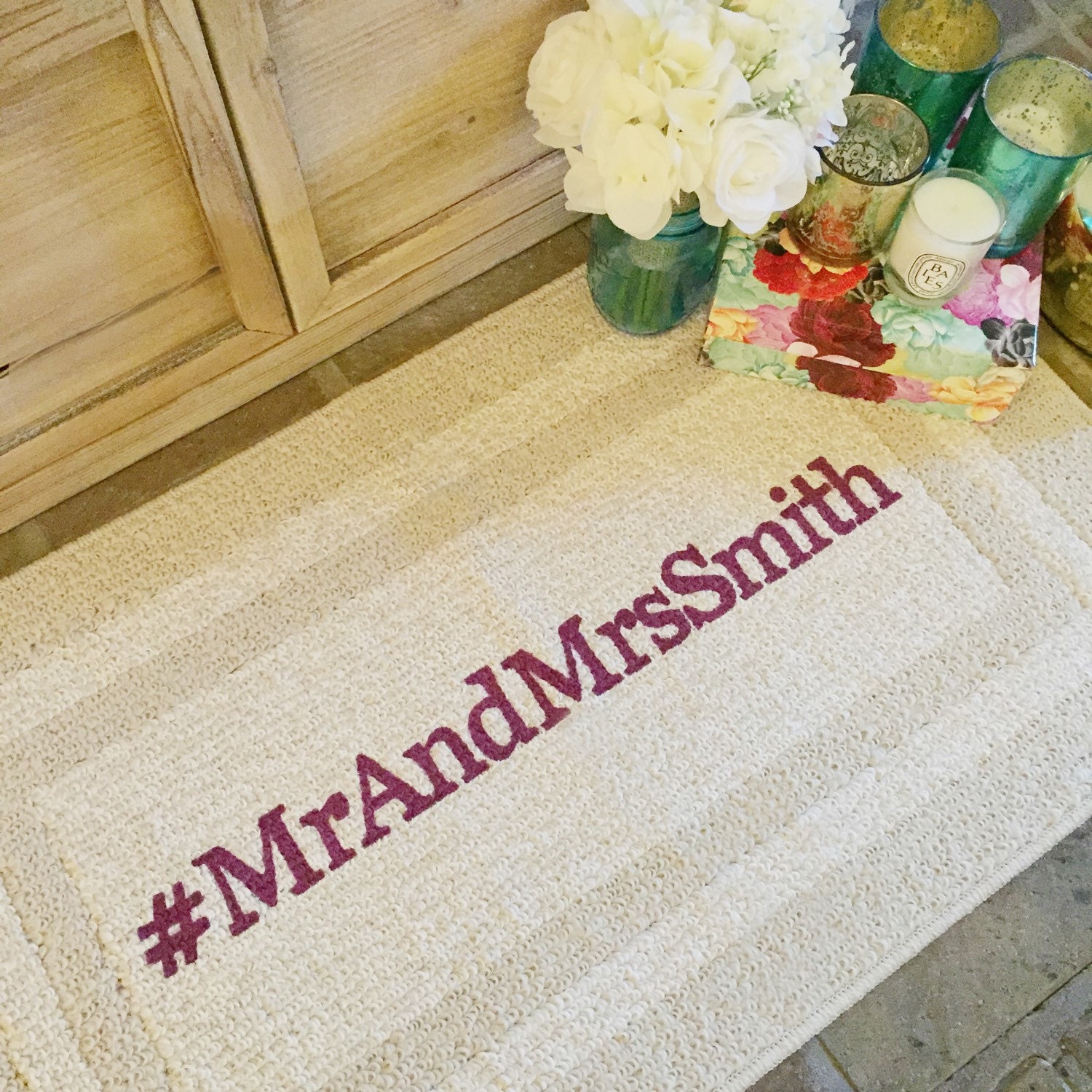 Personalized Wedding Hashtag Doormat Door mat Area Rug Hand