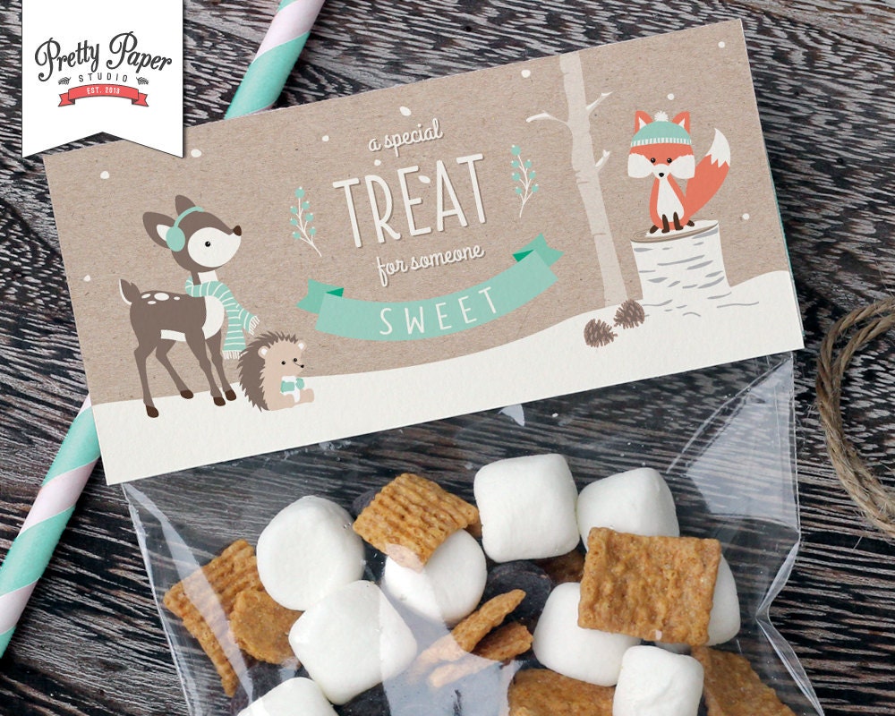 winter woodland treat bag toppers instant download favor