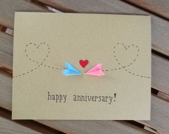 anniversary card, long distance anniversary card, happy anniversary card, paper plane anniversary card, first anniversary card