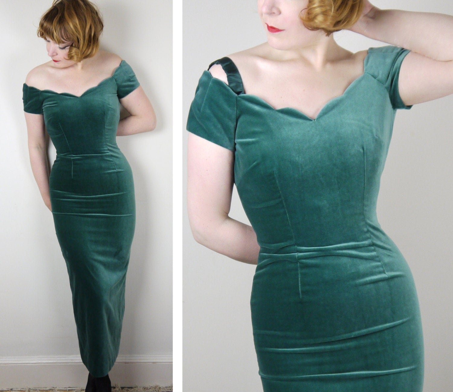 Emerald green MONSOON velvet evening gown dress SCALLOPED