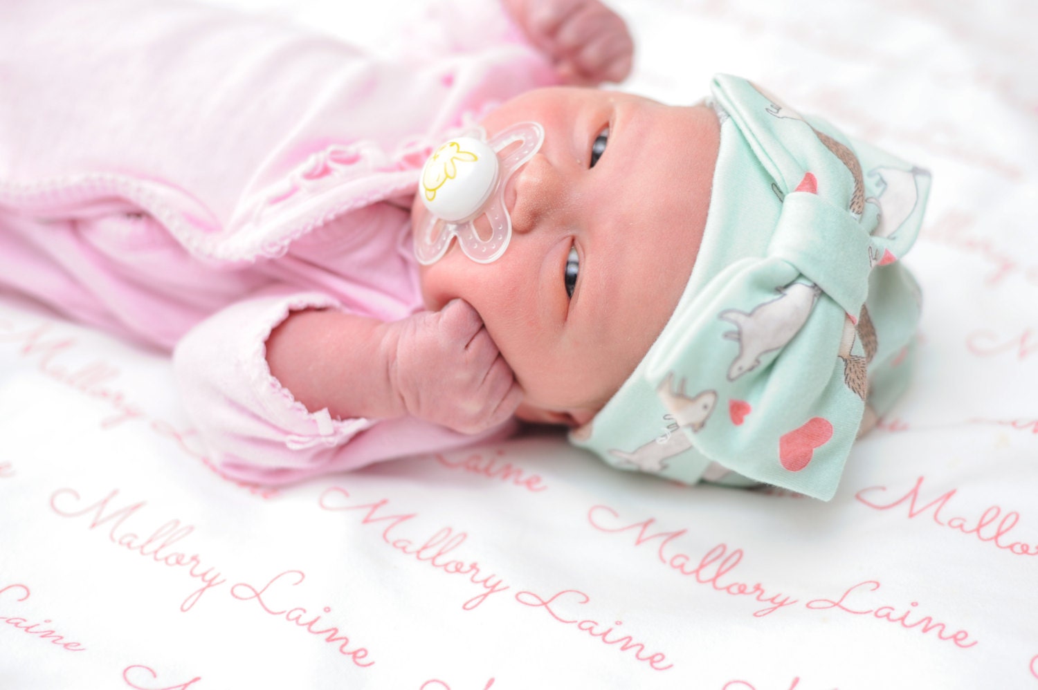 Personalized Swaddle Blanket and Bow Hat Set Baby Hospital