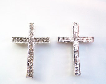 5 pcs Silver Metal Sideway Cross Punk Bracelet Connector, Silver With clear Rhinestone, Diy Craft Jewelry Making
