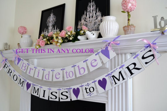 Bride to be, From Miss to Mrs banner, Wedding garland, purple bridal shower decoration, wedding decor, Il_570xn