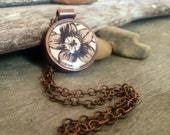 Brown Flower Pendant - repurposed from vintage plate, handmade, unique gift idea, Earth Sisters