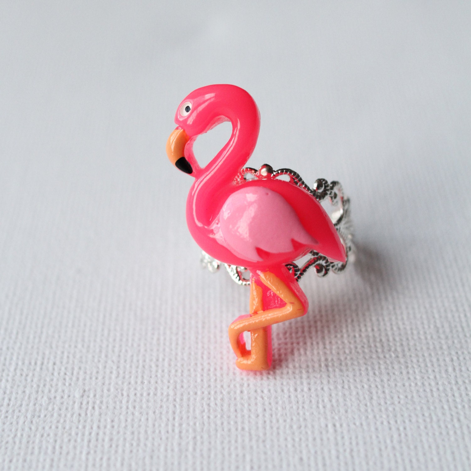 Flamingo ring adjustable pink resin flamingo kistch ring