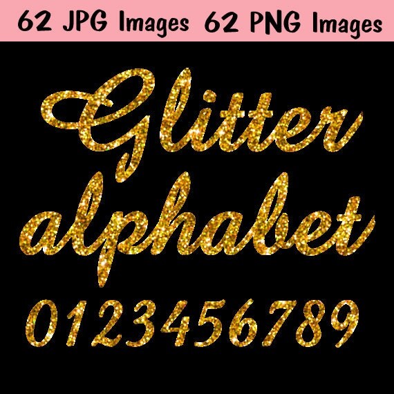 Gold Glitter Alphabet INSTANT DOWNLOAD 124 IMAGES Glitter